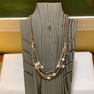 Pearl/beaded five strand necklace (gray/tan)